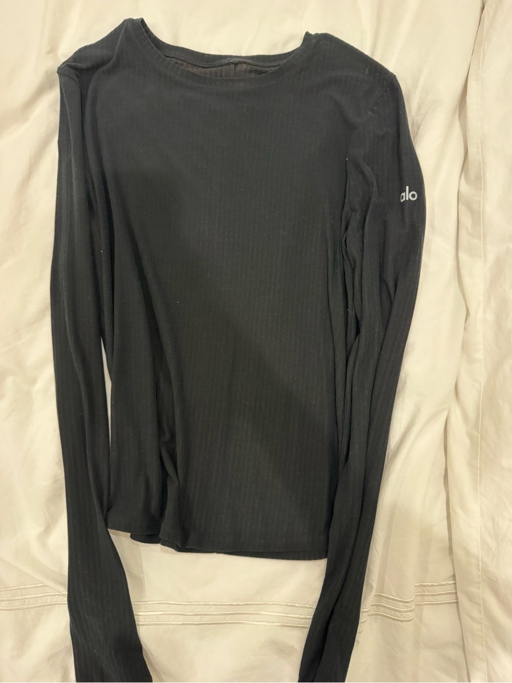ALO Yoga Womens Long Sleeve Ribbed Black Tee